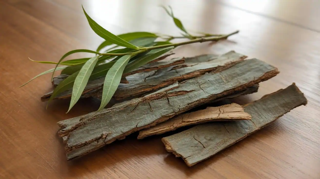 Weidenrinde mit Blättern