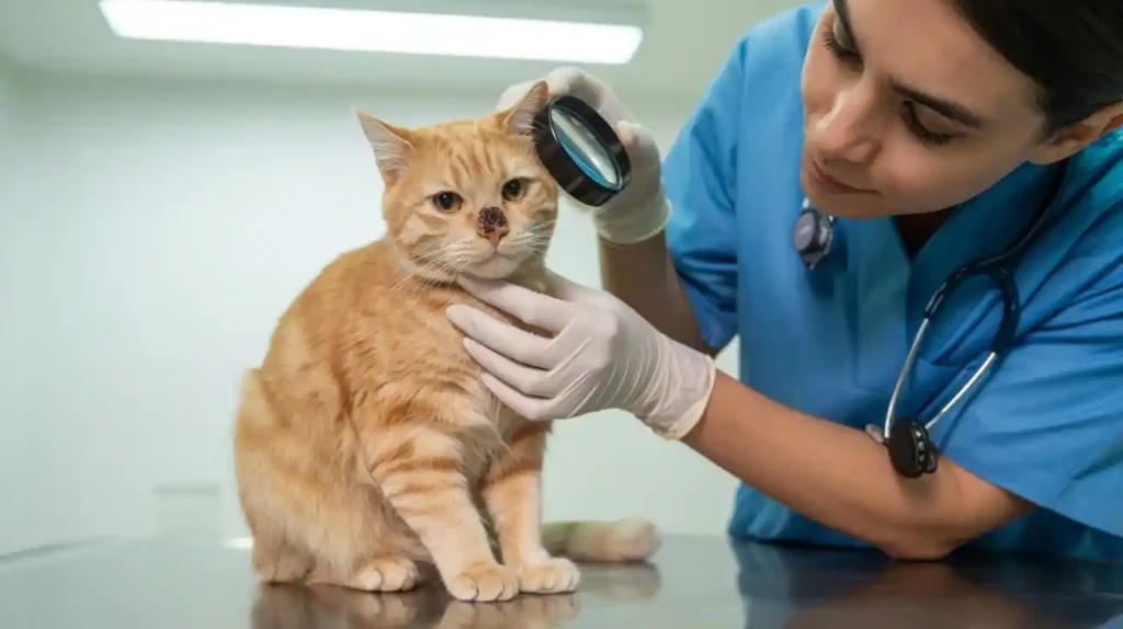 Katze mit Hautkrebs beim Tierarzt