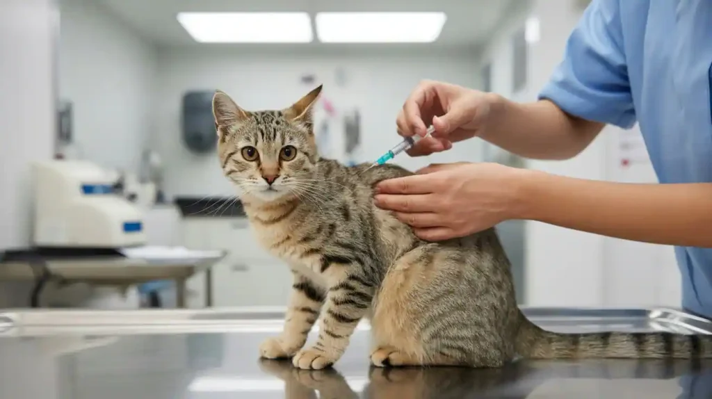 Katze mit Hirntumor bekommt Spritze