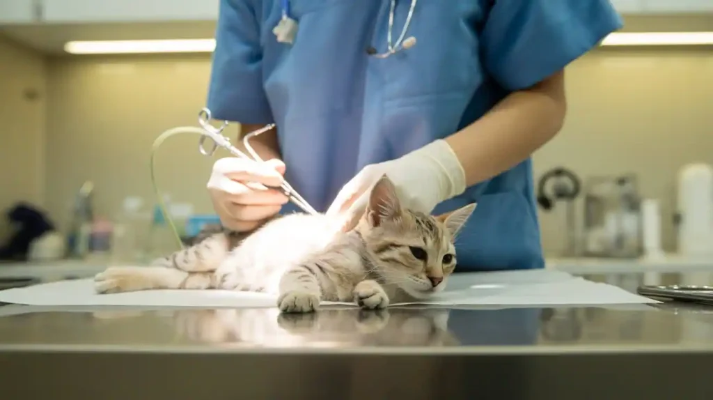 Katze wird von Tierarzt geimpft um Krebs vorzubeugen