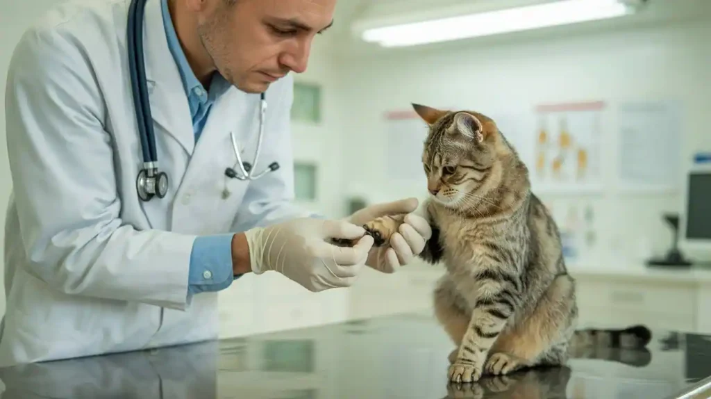 Katze mit Osteosarkom am Bein beim Tierarzt