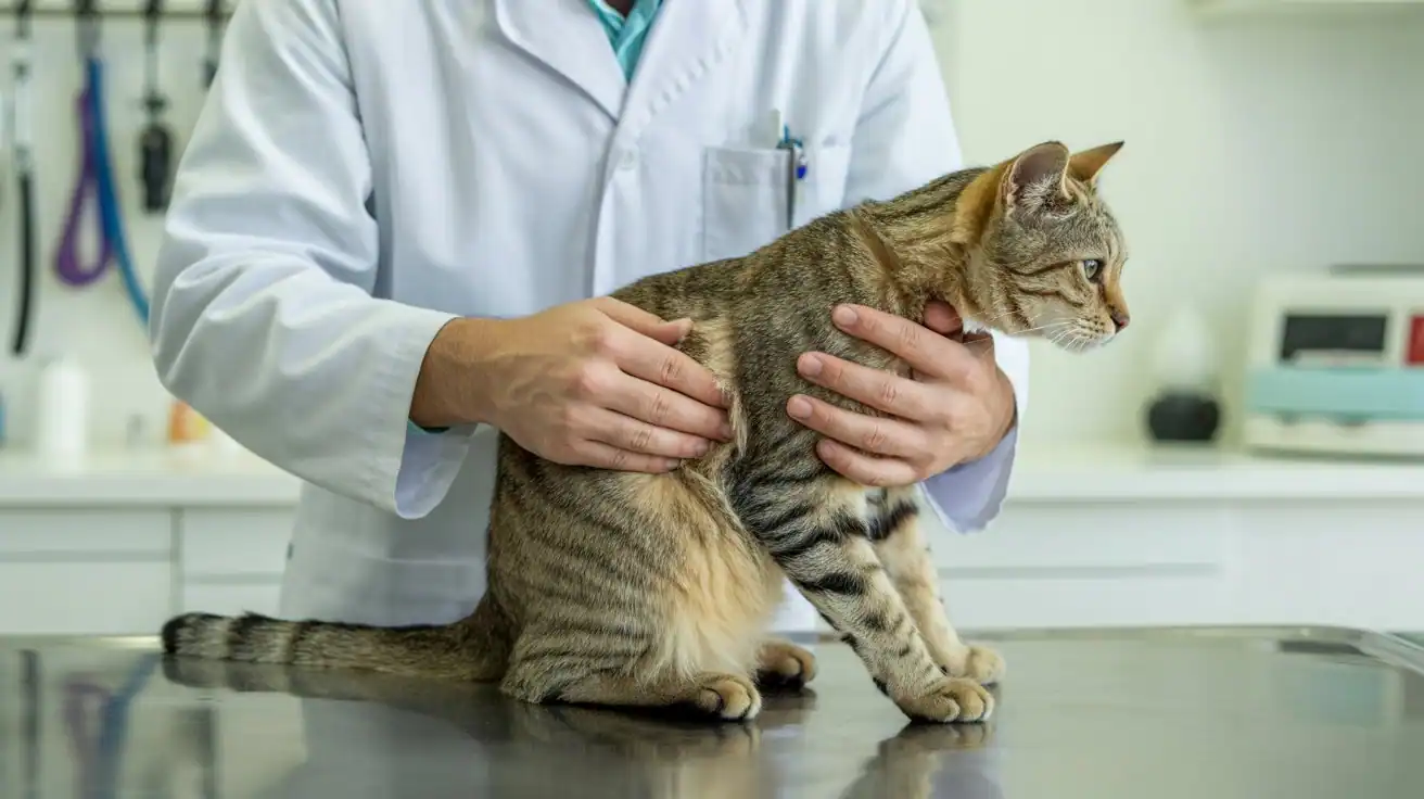 Tierarzt untersucht Katze mit Osteosarkom