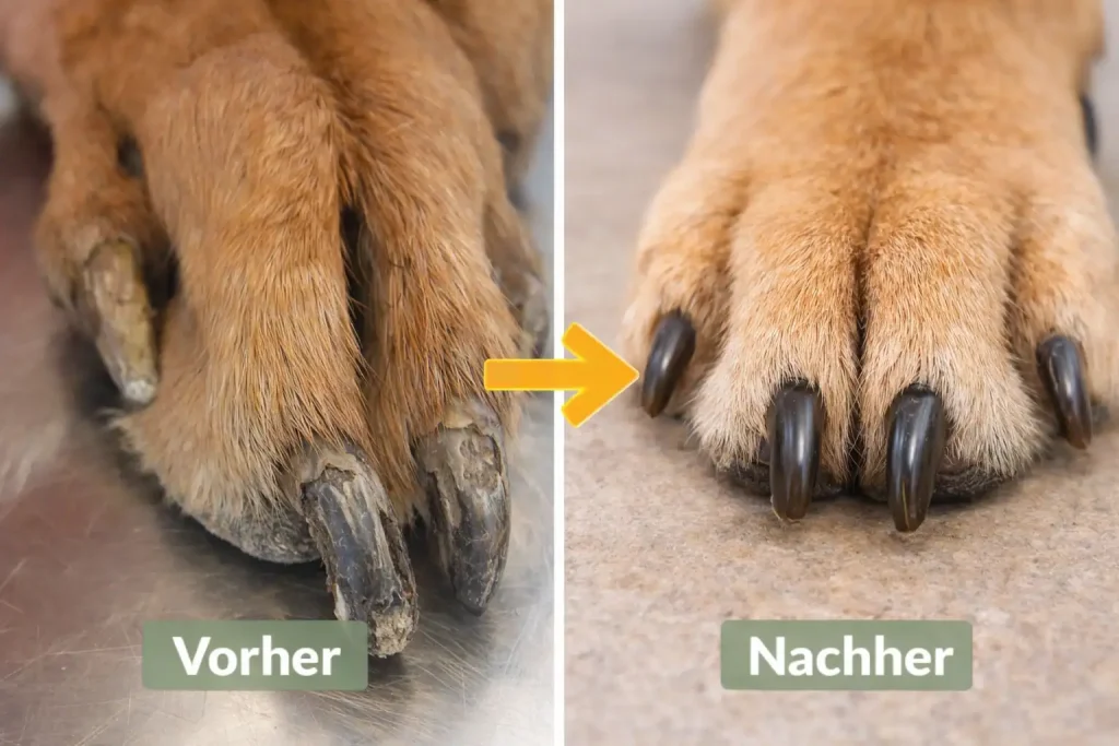 Brüchige Krallen beim Hund - Vorher Nachher Bild