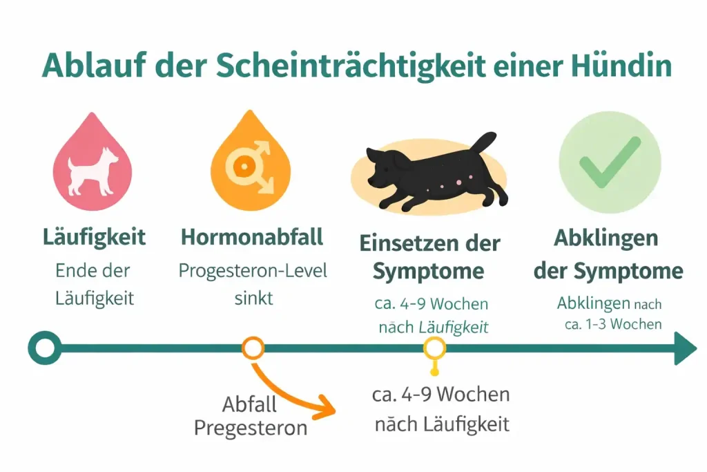Infografik, die den Ablauf der Scheinträchtigkeit bei Hunden aufzeigt