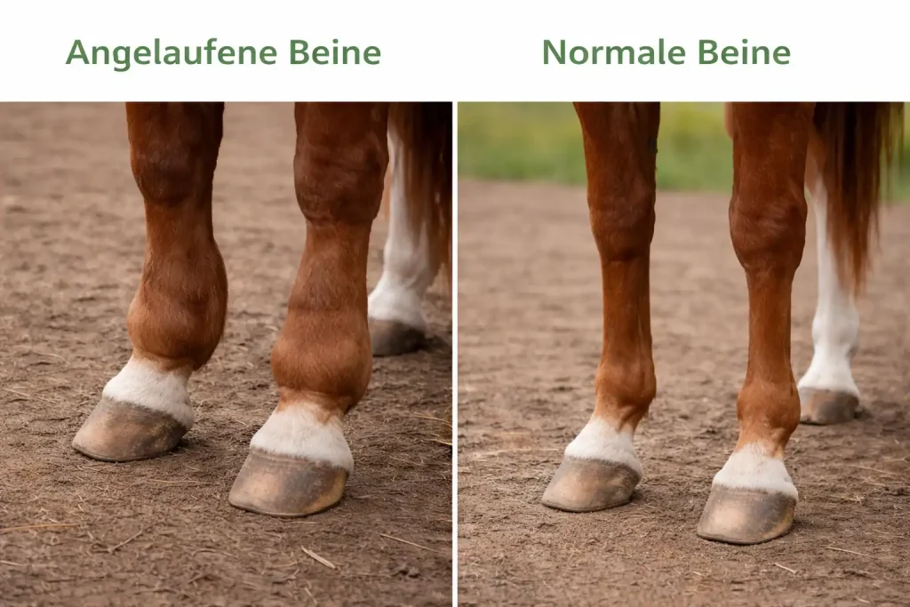 Vergleichsbild mit Foto von angelaufenen Pferdebeinen links und gesunden Pferdebeinen rechts
