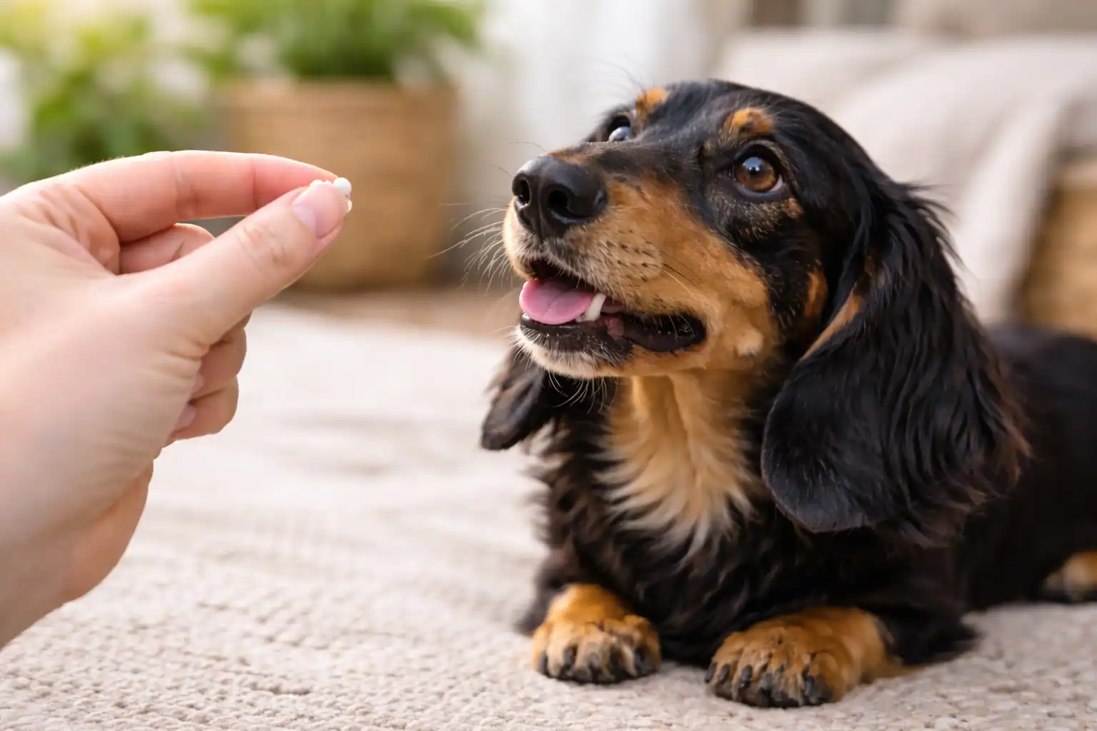 Hund (Dackel) bekommt Bachblüten Globuli