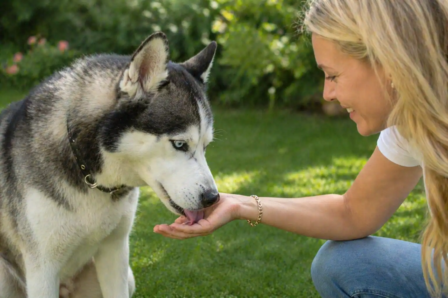 Hund bekommt Belladonna Globuli von Frau
