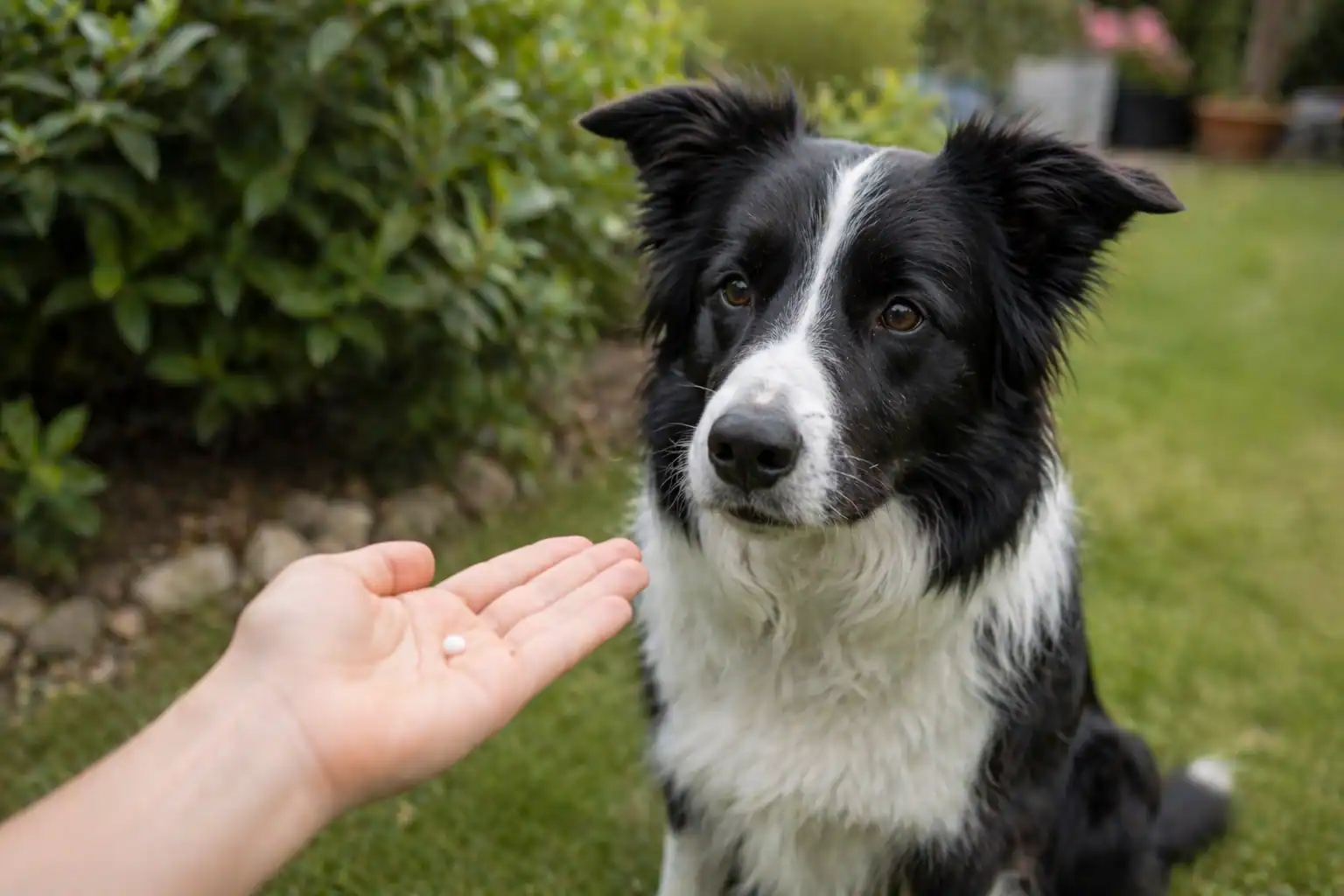 Hund bekommt Sulfur Globuli