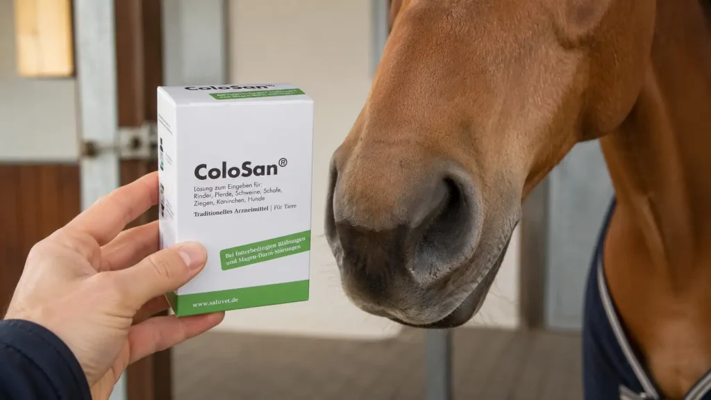 Colosan wird vor Pferd gehalten