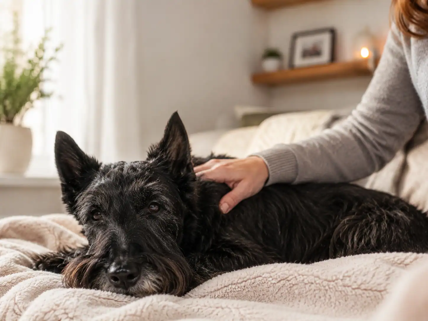 Hund mit Epilepsie wird gestreichelt vor dem Einschläfern
