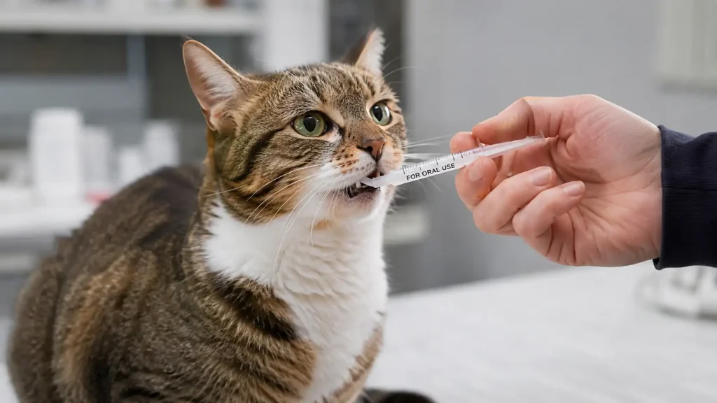 Katze bekommt Veraflox mit Spritze