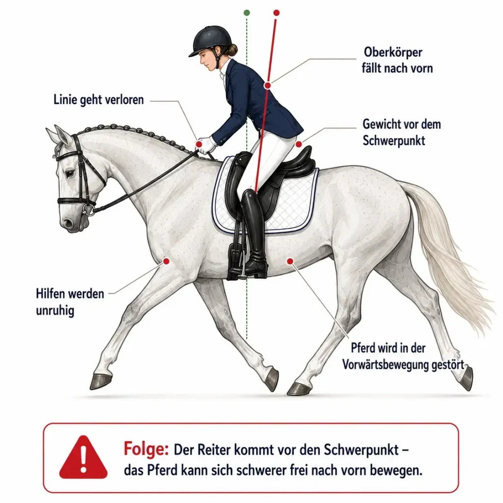 Infografik Fehlhaltung Dressursitz (gebeugter Oberkörper)