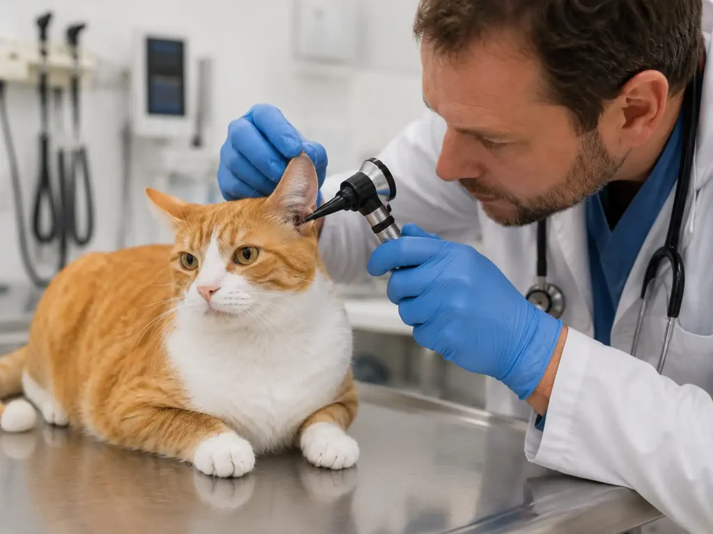 Tierarzt untersucht Ohr der Katze