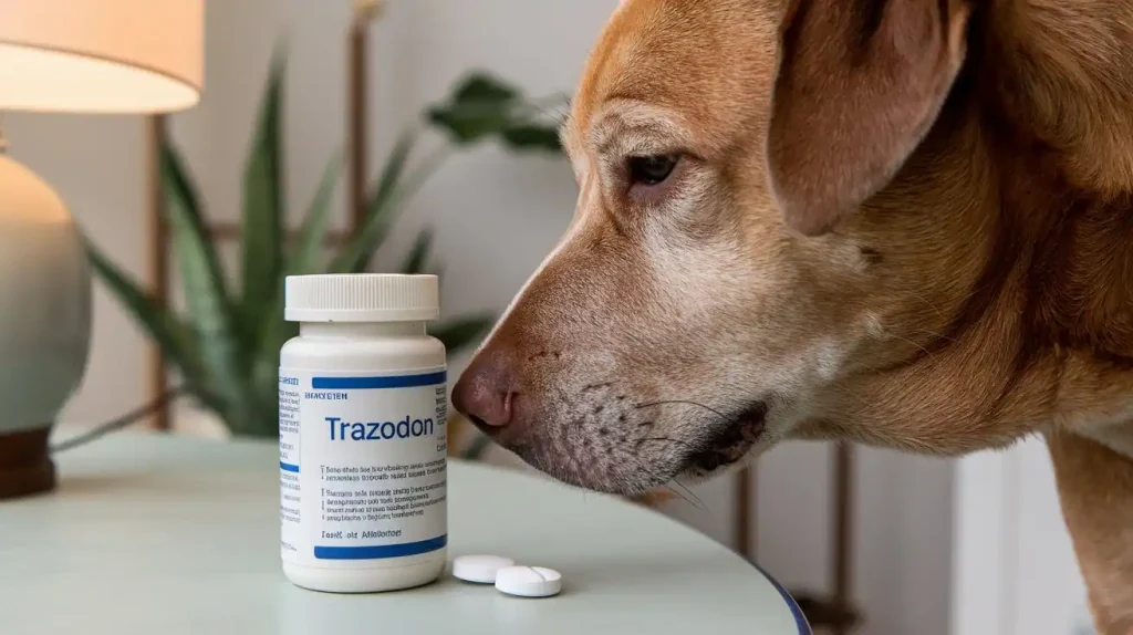 Hund schnuppert am Medikament Trazodon