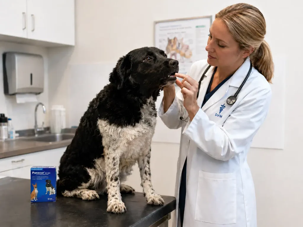 Hund bekommt Panacur von Tierärztin