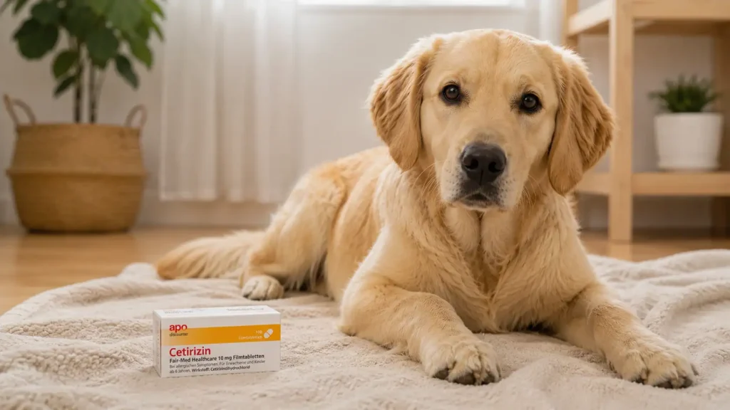 Hund liegt neben Cetirizin