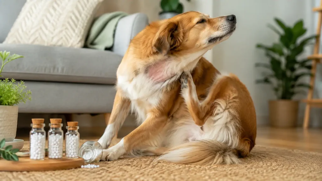 Hund mit Juckreiz neben Schüßler Salzen