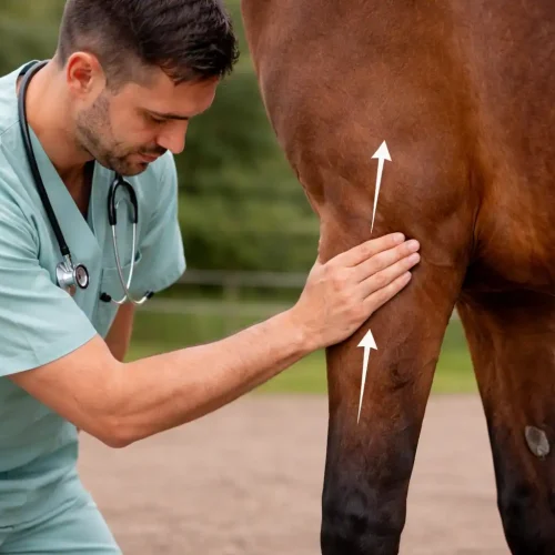 Arzt behandelt Lymphstau beim Pferd