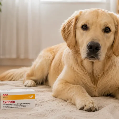 Hund liegt neben Cetirizin