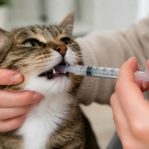Katze bekommt Emeprid als orale Spritze